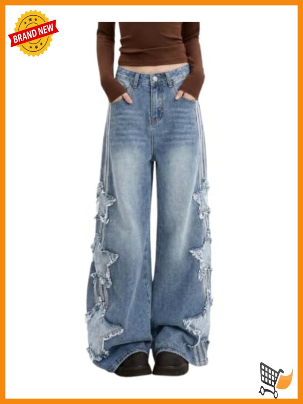High Waisted Baggy Wide Leg Star Jeans Y2K Grunge Denim Pants